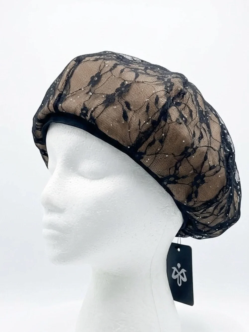 Black Lace Beret with Satin Band